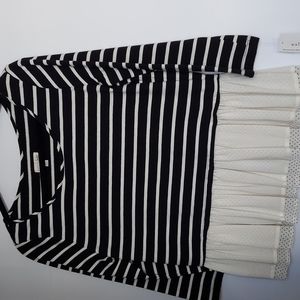 Maison Jules 3/4 sleeves striped,  double ruffle hem  size M